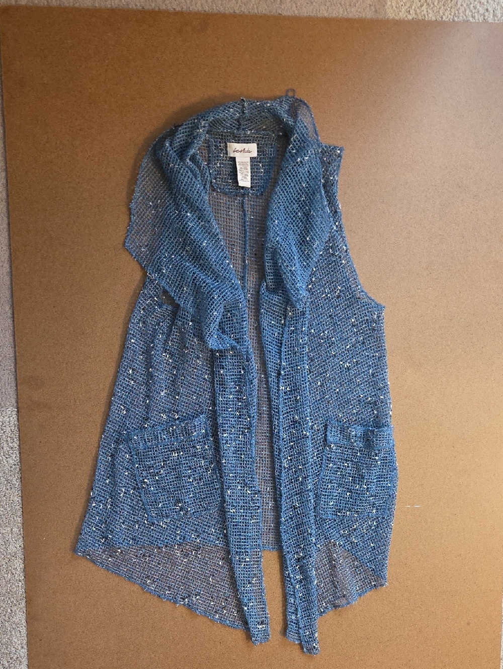 Blue Open Knit Sleeveless Cardigan